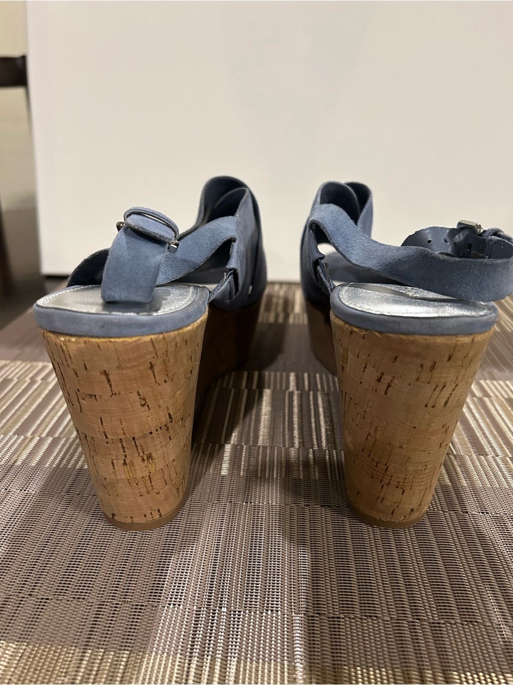 Marc Fisher Blue Suede Crisscross Platform Sandals - Picture 3 of 4